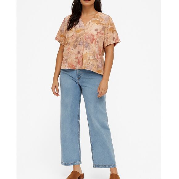 Vintage Pink Peach Floral Button Up Blouse Womens Small Cottage Countryside - Picture 1 of 10